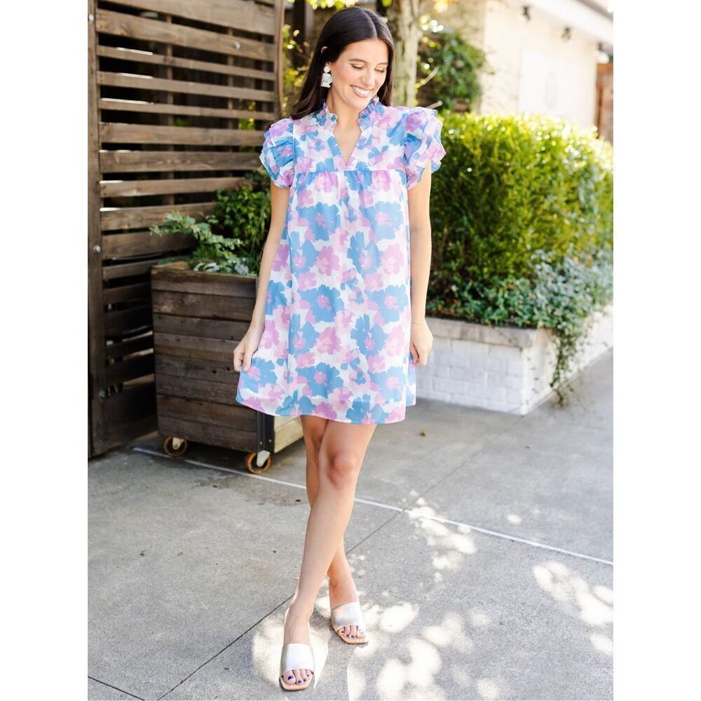 Michelle McDowell V-Neck Short Ruffle Sleeve Mini Dress Medium 780